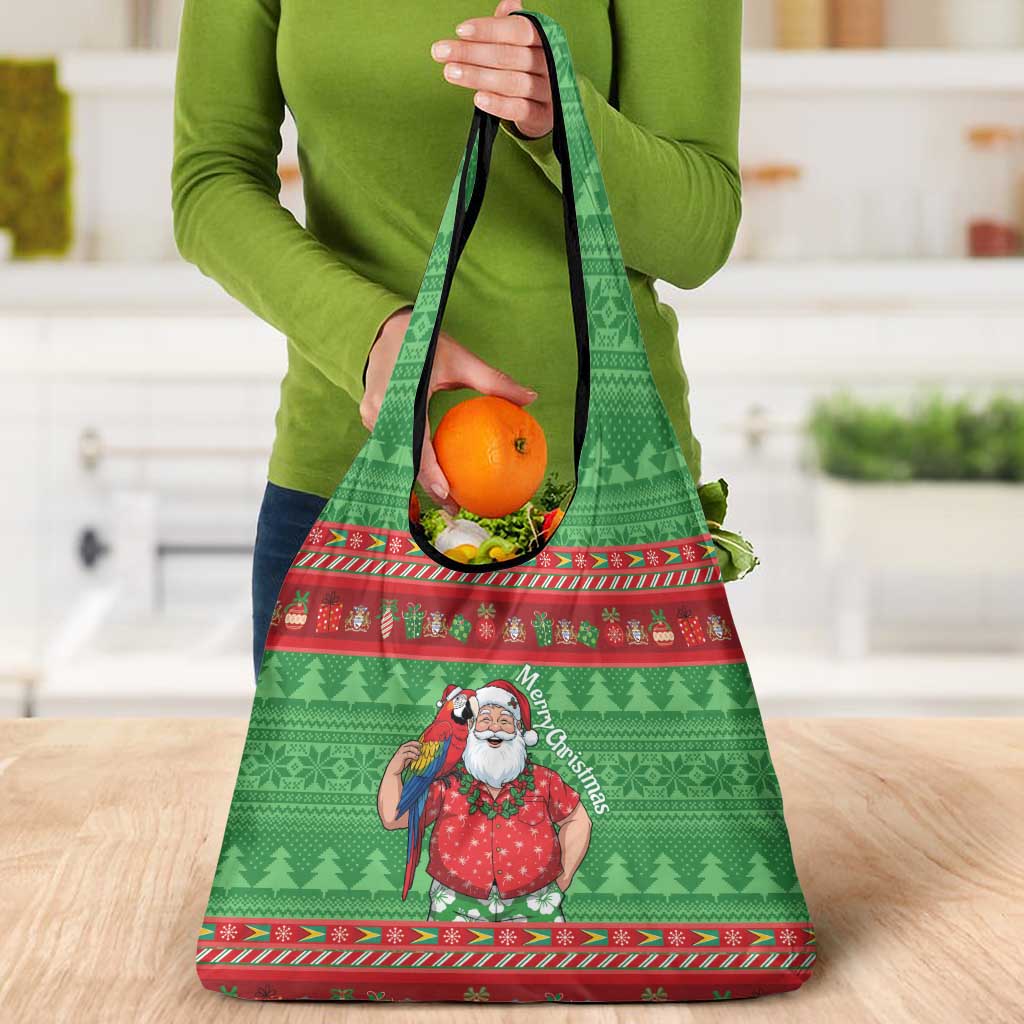 Guyana Christmas Grocery Bag Santa With Macaw Parrot Merry Xmas - Wonder Print Shop