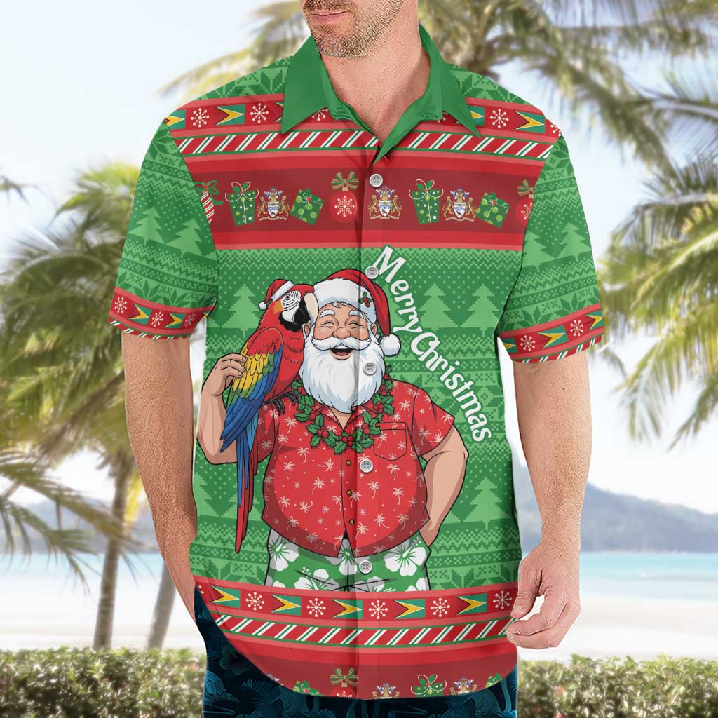 Guyana Christmas Hawaiian Shirt Santa With Macaw Parrot Merry Xmas - Wonder Print Shop