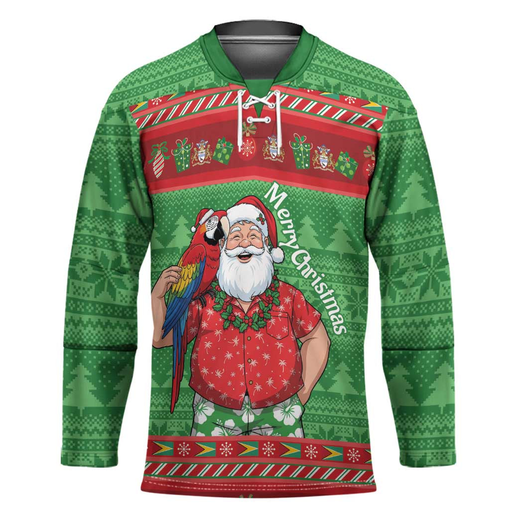 Guyana Christmas Hockey Jersey Santa With Macaw Parrot Merry Xmas - Wonder Print Shop