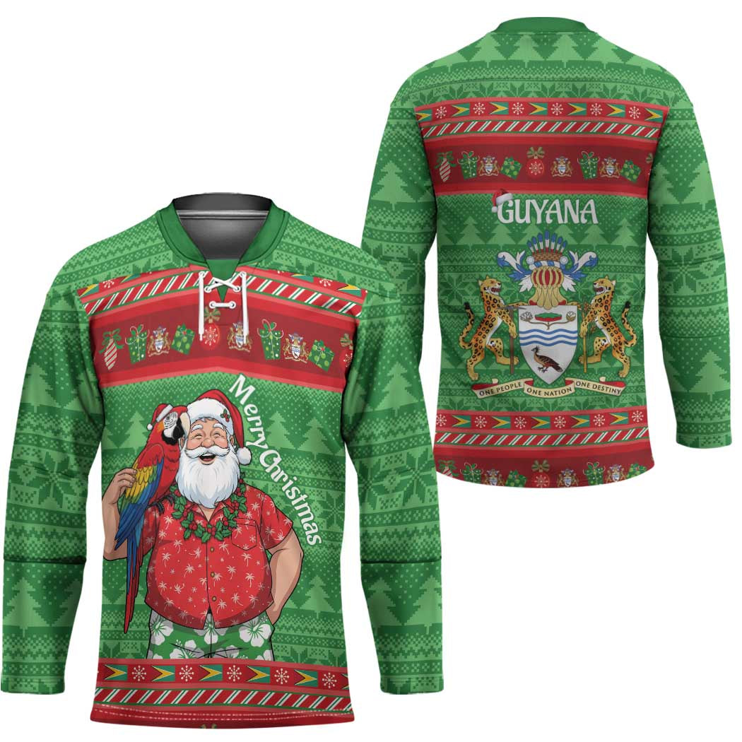 Guyana Christmas Hockey Jersey Santa With Macaw Parrot Merry Xmas - Wonder Print Shop