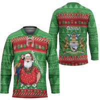 Guyana Christmas Hockey Jersey Santa With Macaw Parrot Merry Xmas - Wonder Print Shop