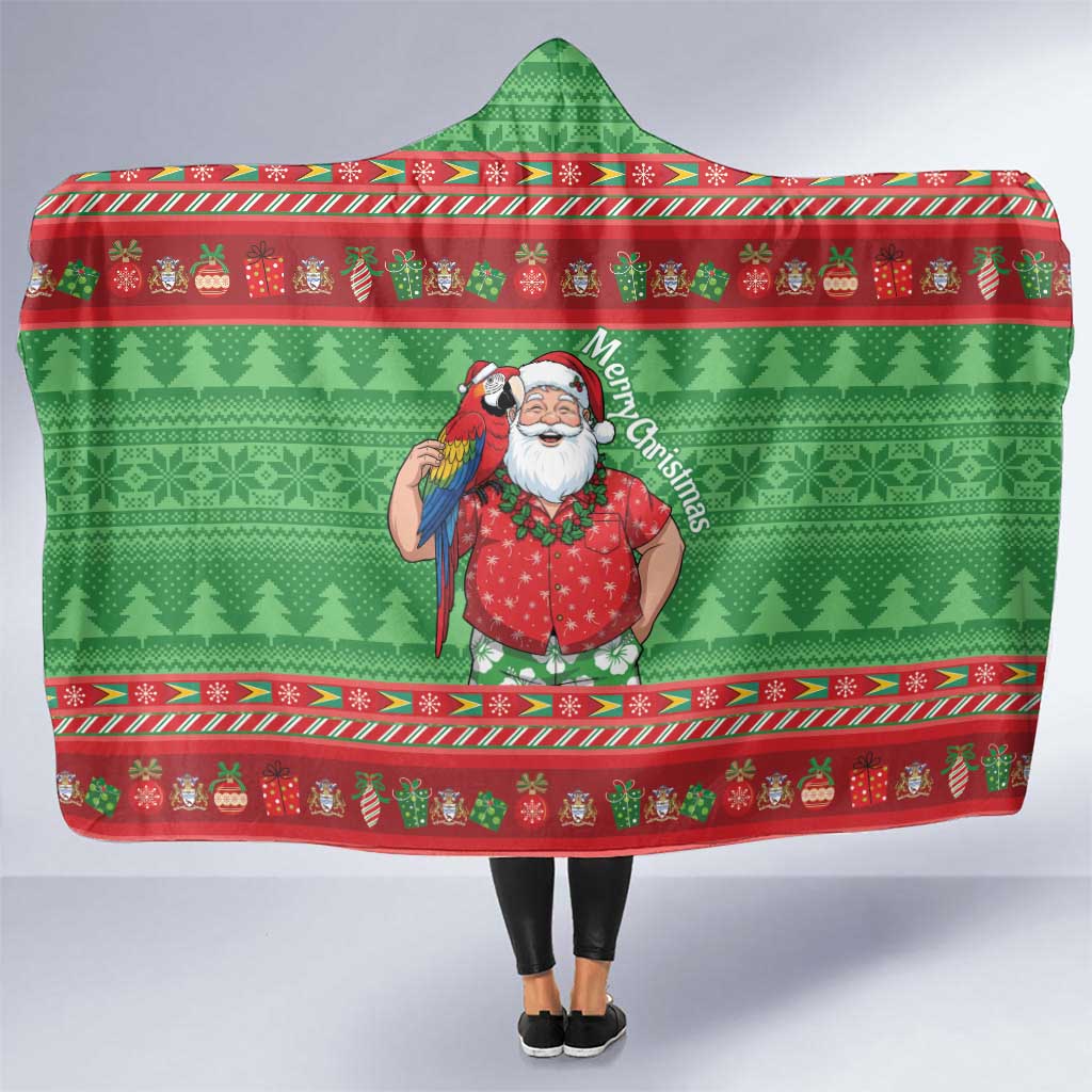 Guyana Christmas Hooded Blanket Santa With Macaw Parrot Merry Xmas - Wonder Print Shop