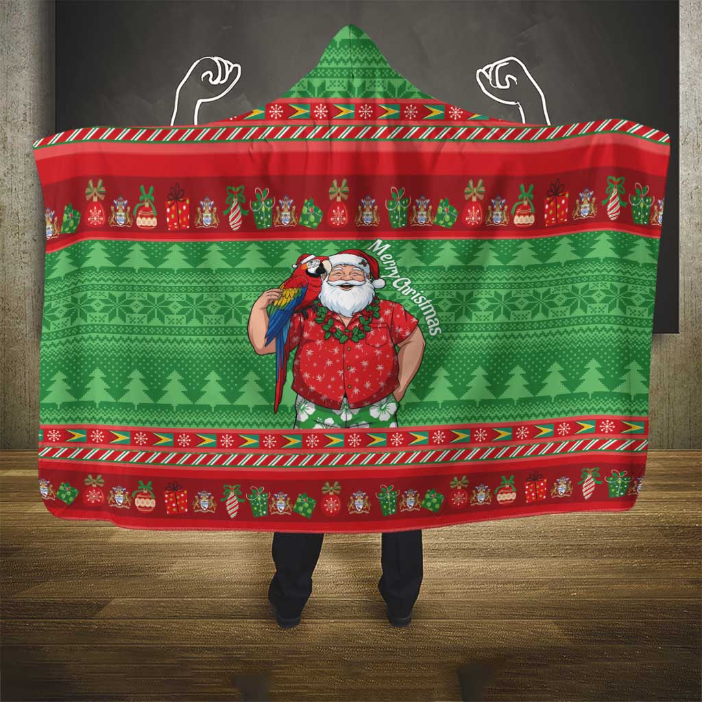 Guyana Christmas Hooded Blanket Santa With Macaw Parrot Merry Xmas - Wonder Print Shop