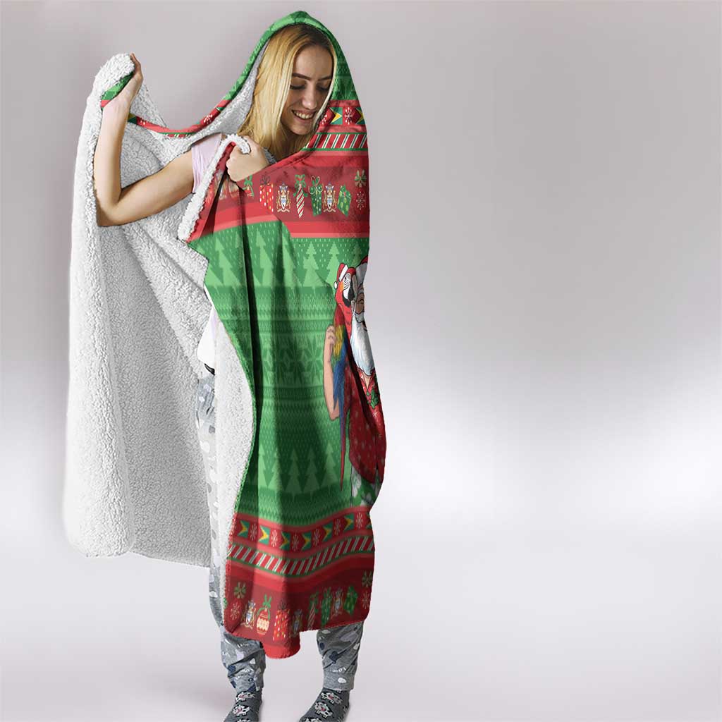 Guyana Christmas Hooded Blanket Santa With Macaw Parrot Merry Xmas - Wonder Print Shop