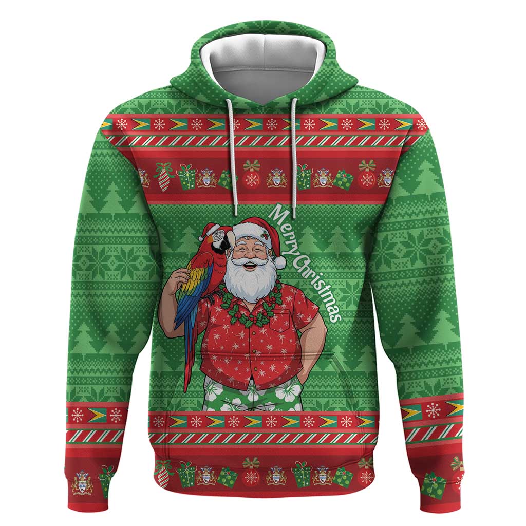 Guyana Christmas Hoodie Santa With Macaw Parrot Merry Xmas - Wonder Print Shop