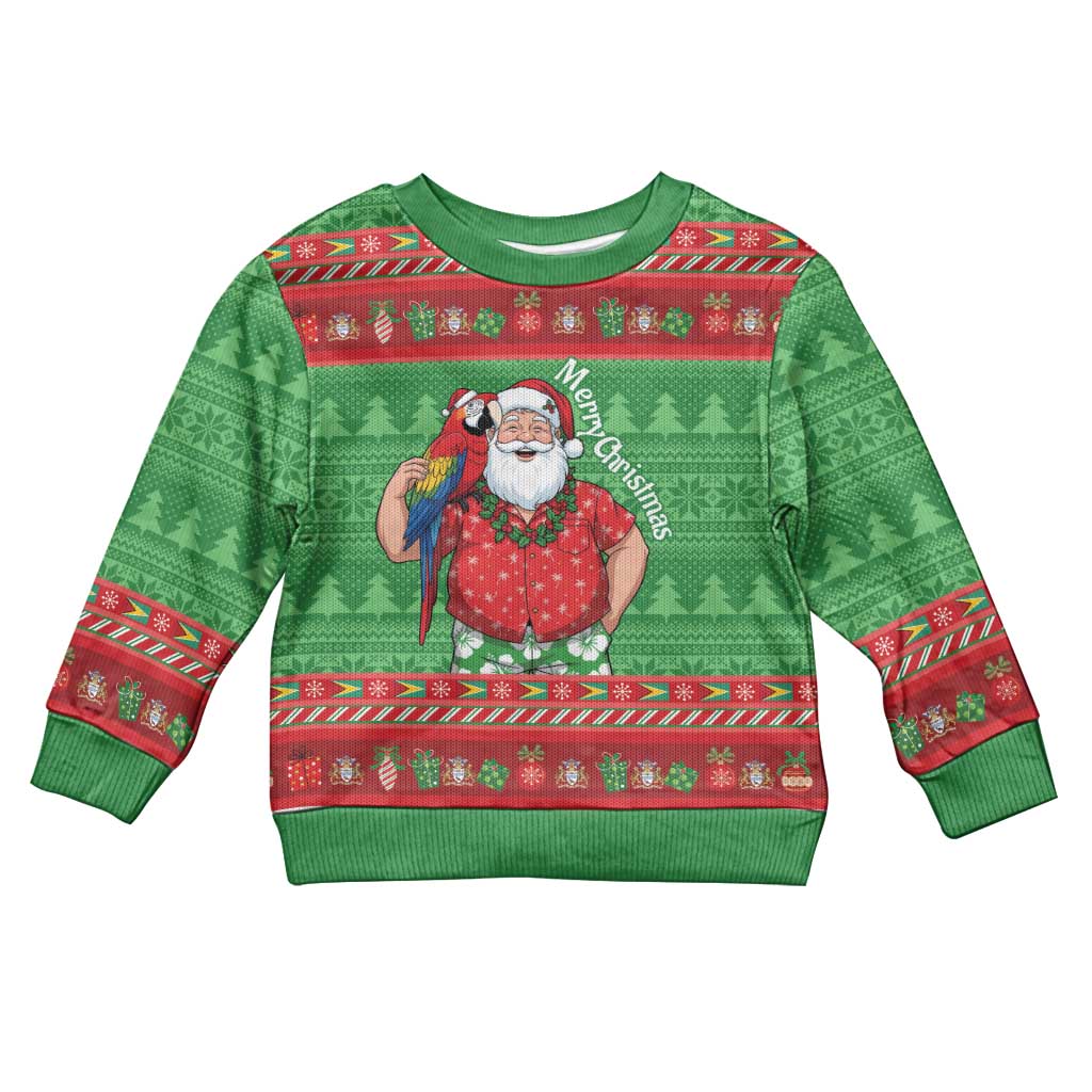 Guyana Christmas Kid Ugly Christmas Sweater Santa With Macaw Parrot Merry Xmas - Wonder Print Shop