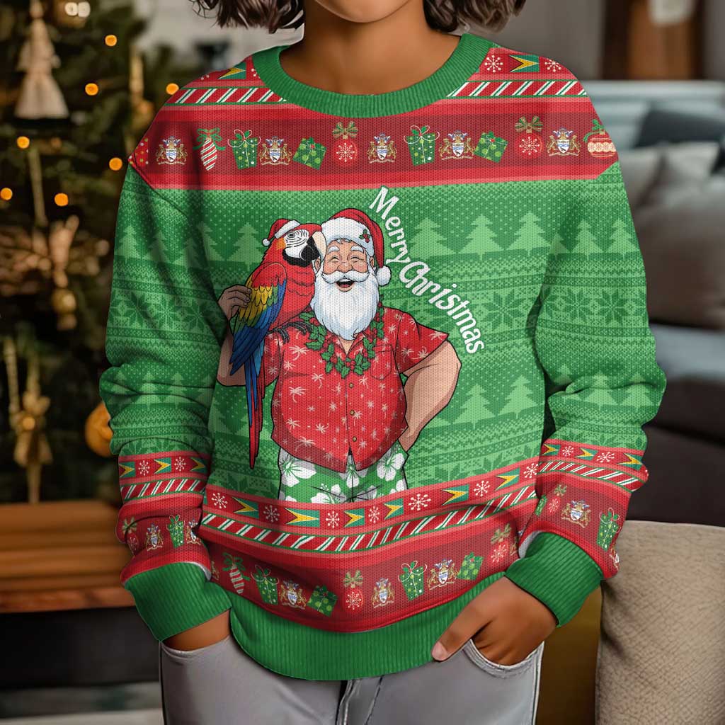 Guyana Christmas Kid Ugly Christmas Sweater Santa With Macaw Parrot Merry Xmas - Wonder Print Shop