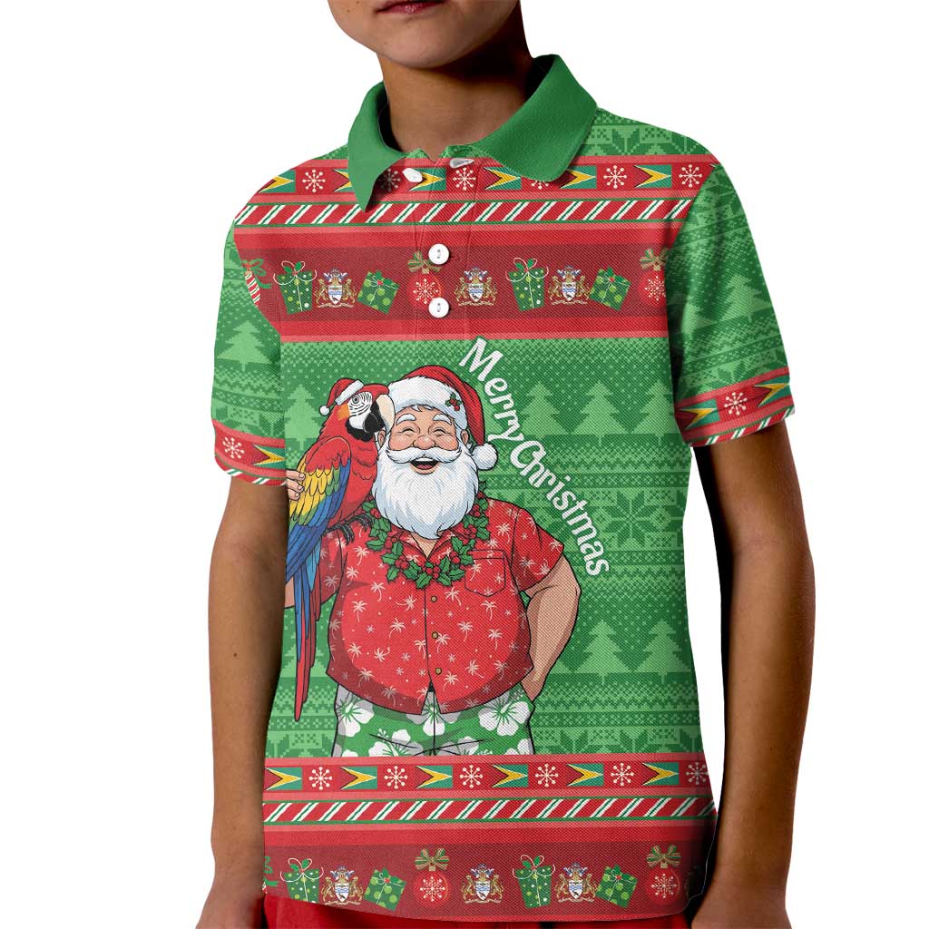 Guyana Christmas Kid Polo Shirt Santa With Macaw Parrot Merry Xmas - Wonder Print Shop
