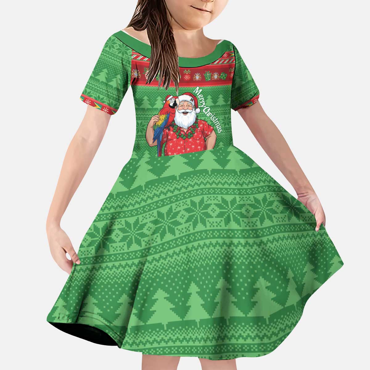 Guyana Christmas Kid Short Sleeve Dress Santa With Macaw Parrot Merry Xmas - Wonder Print Shop
