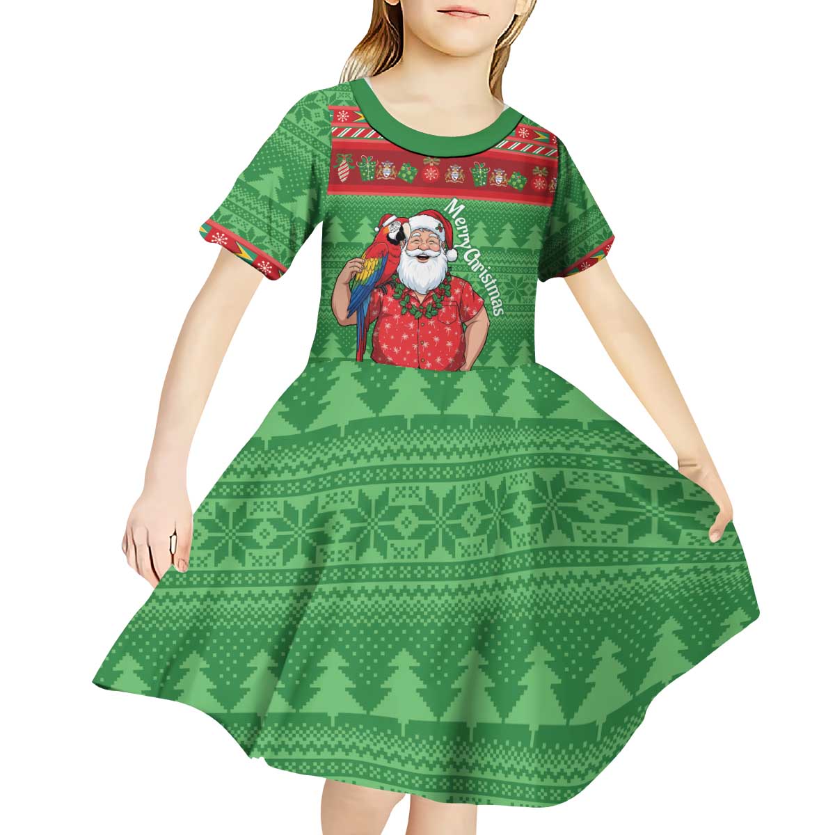 Guyana Christmas Kid Short Sleeve Dress Santa With Macaw Parrot Merry Xmas - Wonder Print Shop