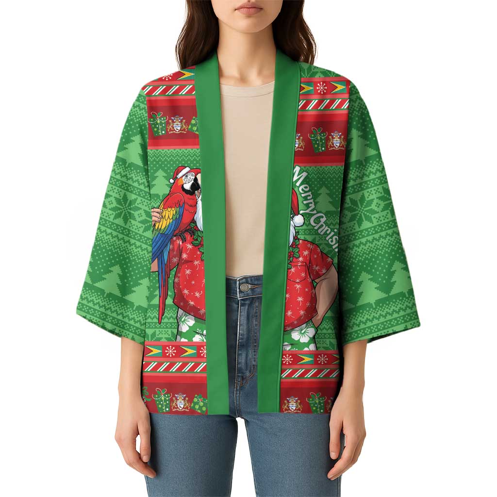 Guyana Christmas Kimono Santa With Macaw Parrot Merry Xmas - Wonder Print Shop