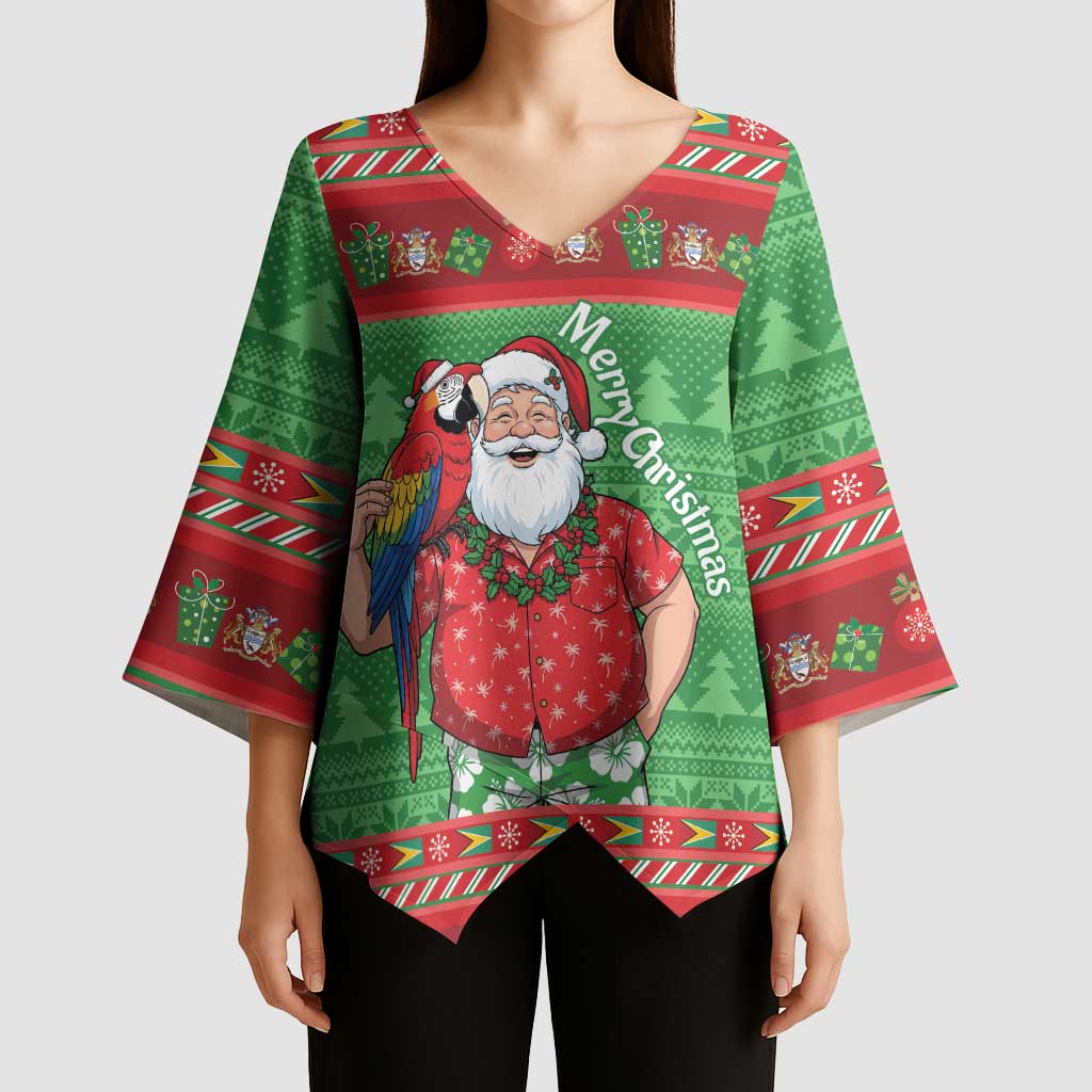 Guyana Christmas Kimono Sleeve Blouse Santa With Macaw Parrot Merry Xmas - Wonder Print Shop