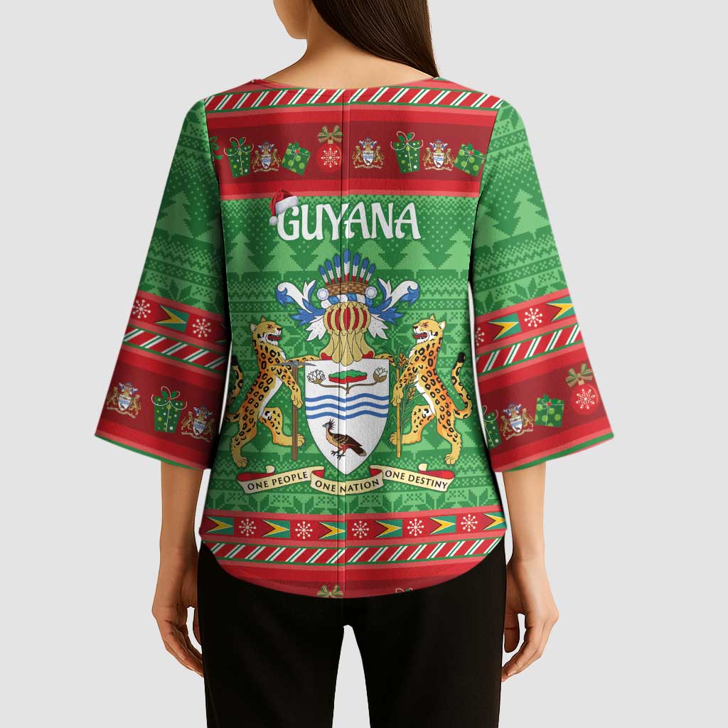 Guyana Christmas Kimono Sleeve Blouse Santa With Macaw Parrot Merry Xmas - Wonder Print Shop