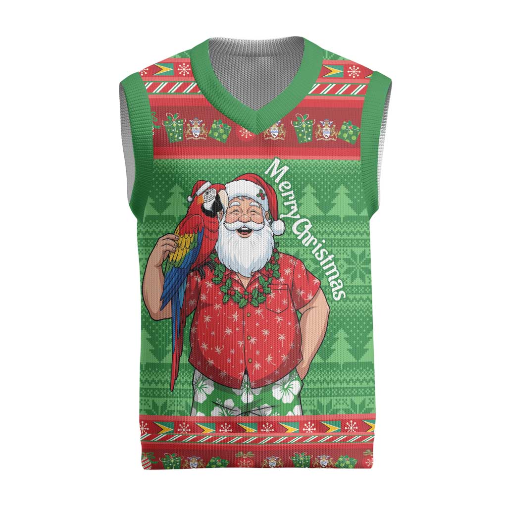 Guyana Christmas Knitted V-Neck Vest Santa With Macaw Parrot Merry Xmas - Wonder Print Shop