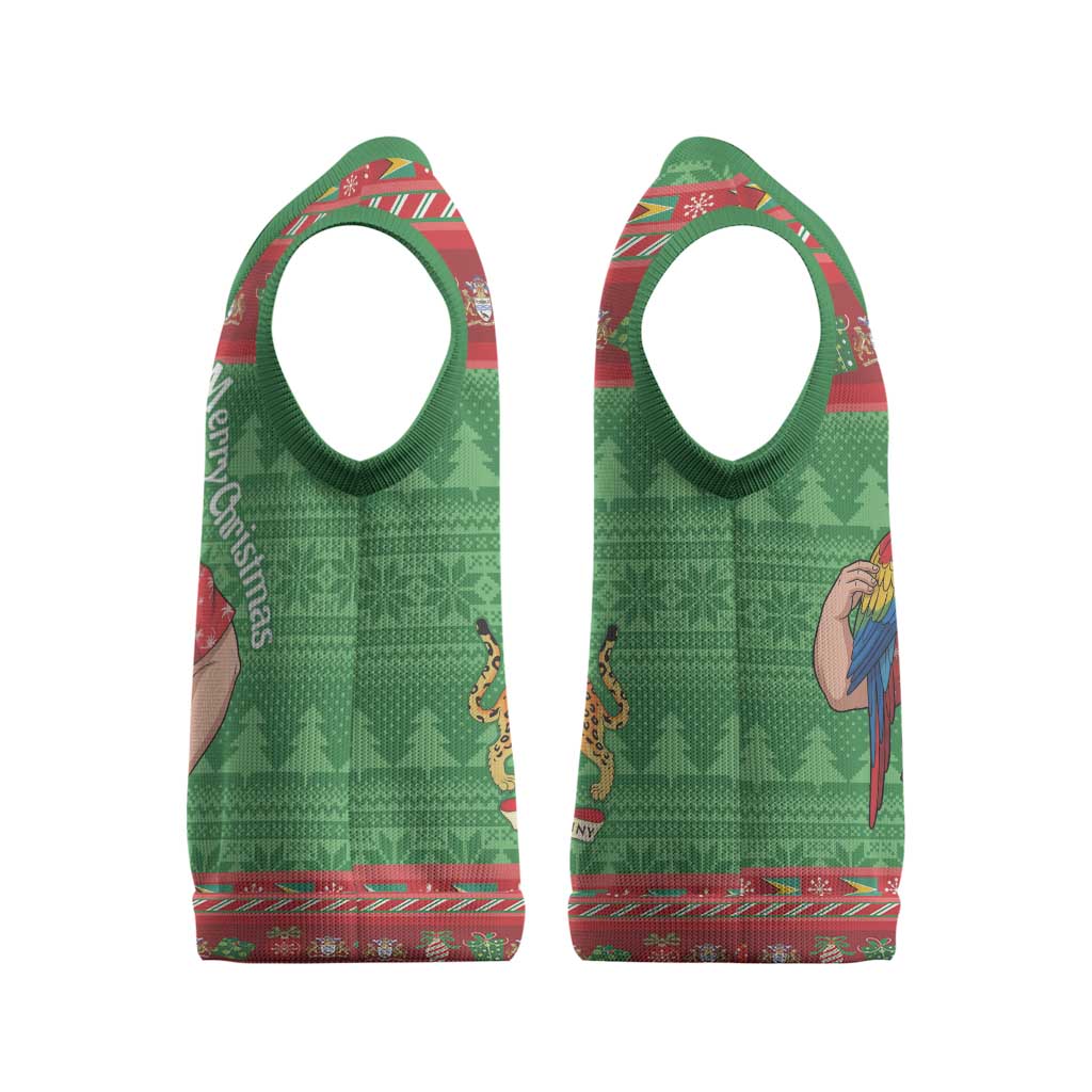 Guyana Christmas Knitted V-Neck Vest Santa With Macaw Parrot Merry Xmas - Wonder Print Shop