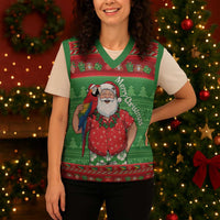 Guyana Christmas Knitted V-Neck Vest Santa With Macaw Parrot Merry Xmas - Wonder Print Shop