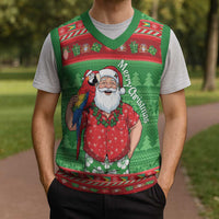 Guyana Christmas Knitted V-Neck Vest Santa With Macaw Parrot Merry Xmas - Wonder Print Shop