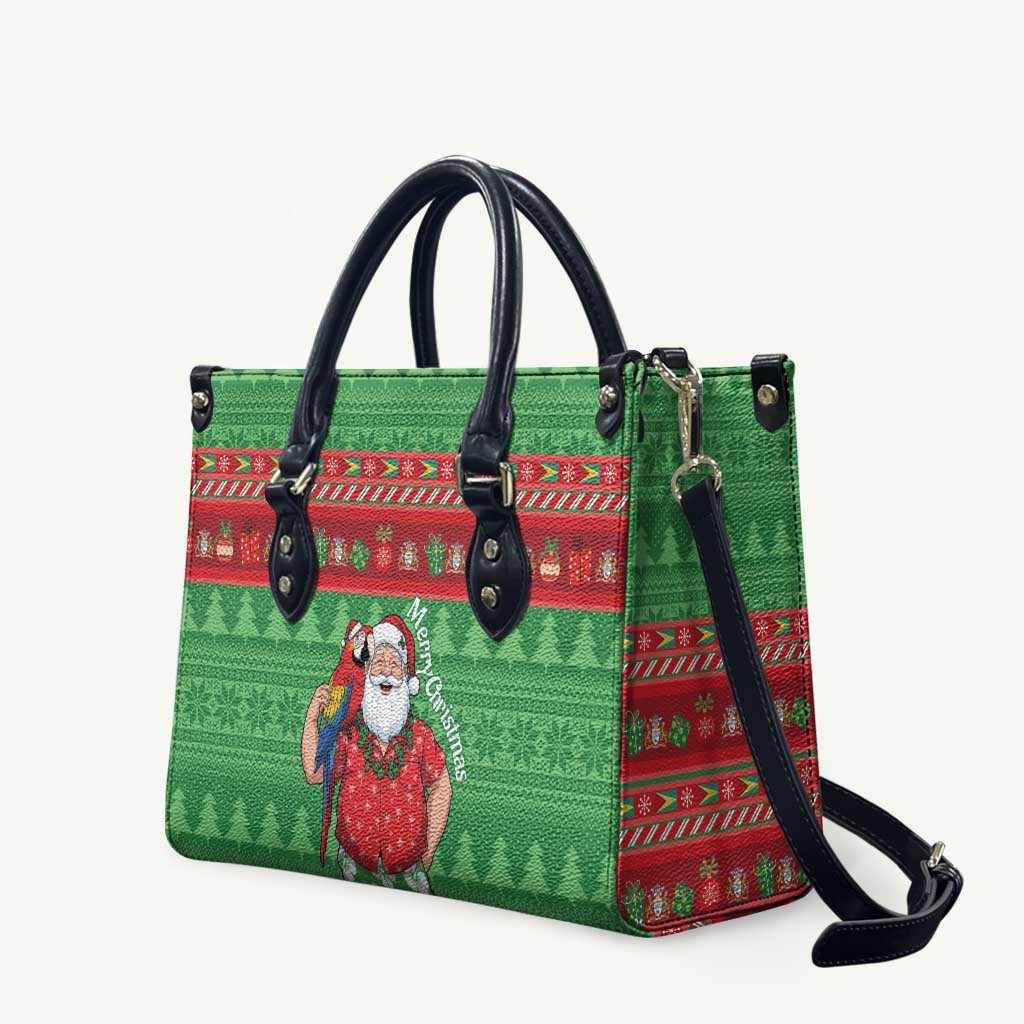 Guyana Christmas Leather Bag Santa With Macaw Parrot Merry Xmas - Wonder Print Shop