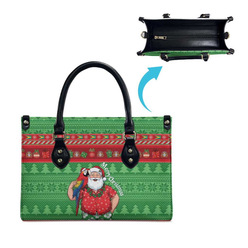 Guyana Christmas Leather Bag Santa With Macaw Parrot Merry Xmas - Wonder Print Shop