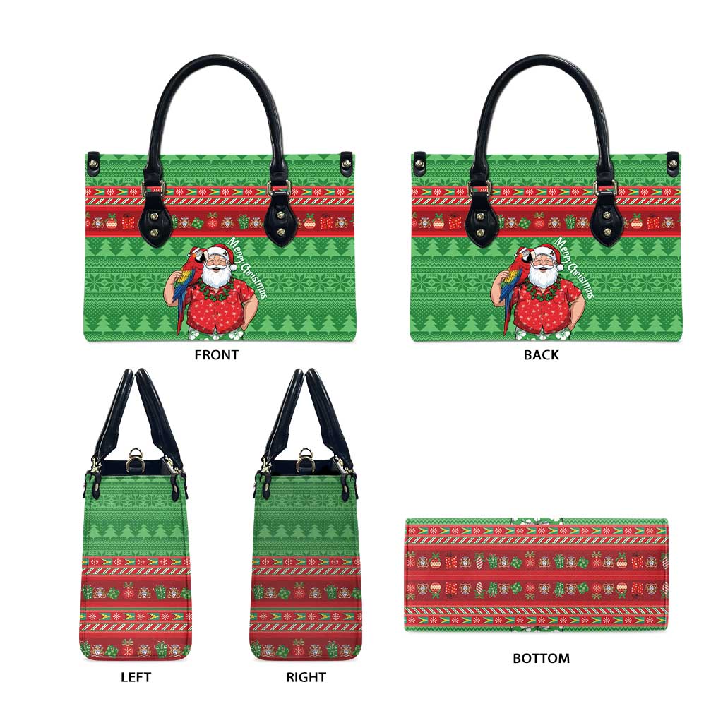 Guyana Christmas Leather Bag Santa With Macaw Parrot Merry Xmas - Wonder Print Shop