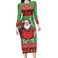 Guyana Christmas Long Sleeve Bodycon Dress Santa With Macaw Parrot Merry Xmas - Wonder Print Shop