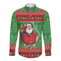 Guyana Christmas Long Sleeve Button Shirt Santa With Macaw Parrot Merry Xmas - Wonder Print Shop