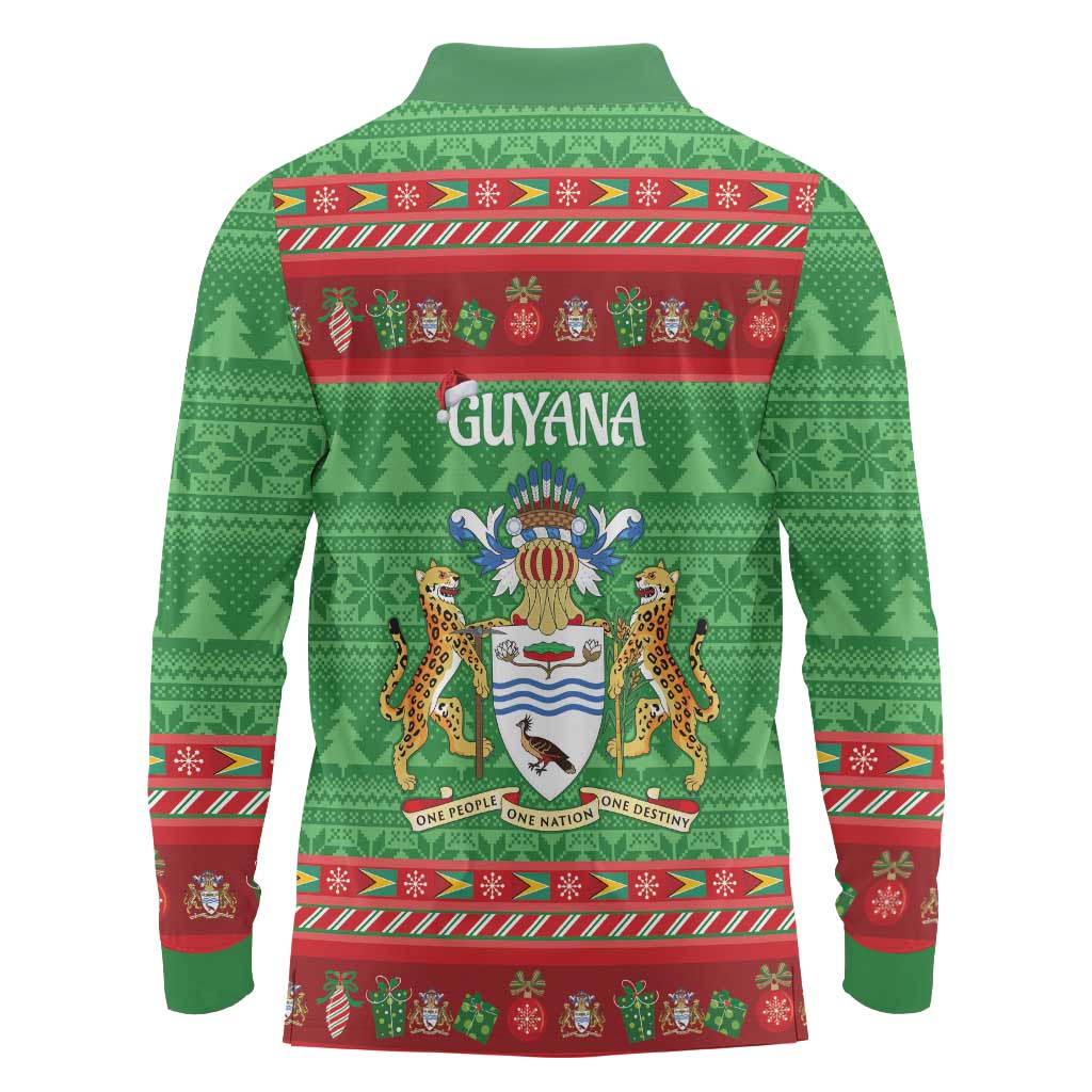 Guyana Christmas Long Sleeve Polo Shirt Santa With Macaw Parrot Merry Xmas - Wonder Print Shop