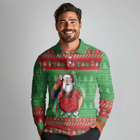 Guyana Christmas Long Sleeve Polo Shirt Santa With Macaw Parrot Merry Xmas - Wonder Print Shop