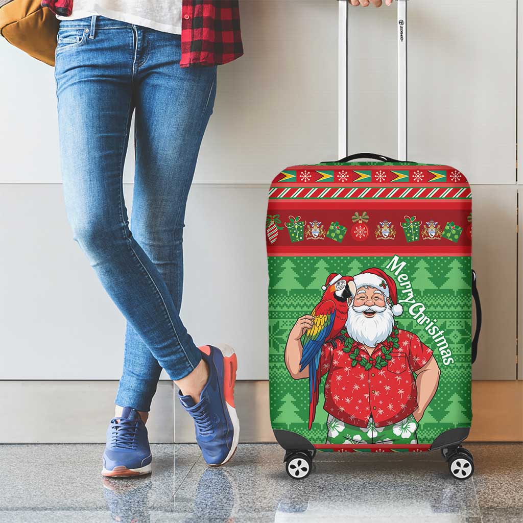 Guyana Christmas Luggage Cover Santa With Macaw Parrot Merry Xmas - Wonder Print Shop