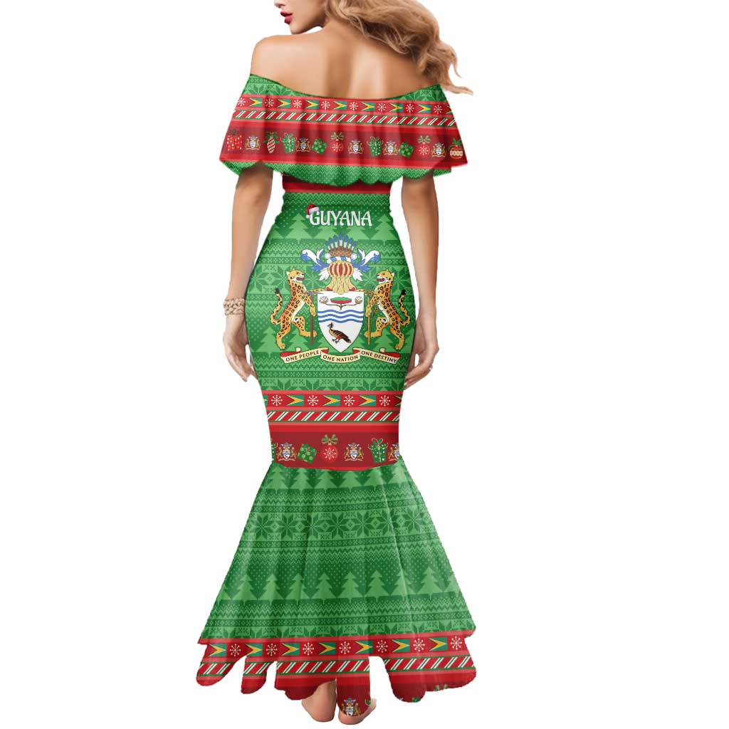 Guyana Christmas Mermaid Dress Santa With Macaw Parrot Merry Xmas - Wonder Print Shop