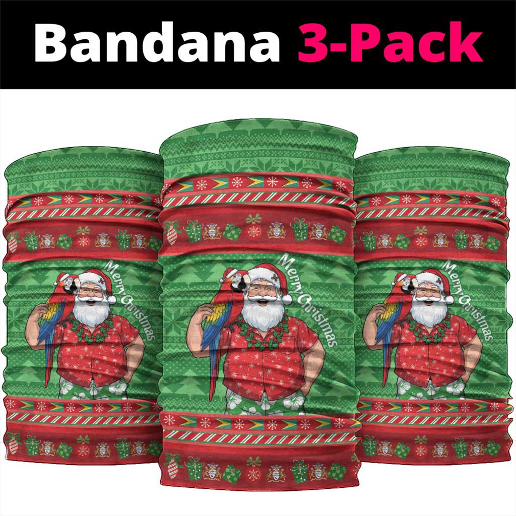 Guyana Christmas Neck Gaiter Santa With Macaw Parrot Merry Xmas - Wonder Print Shop