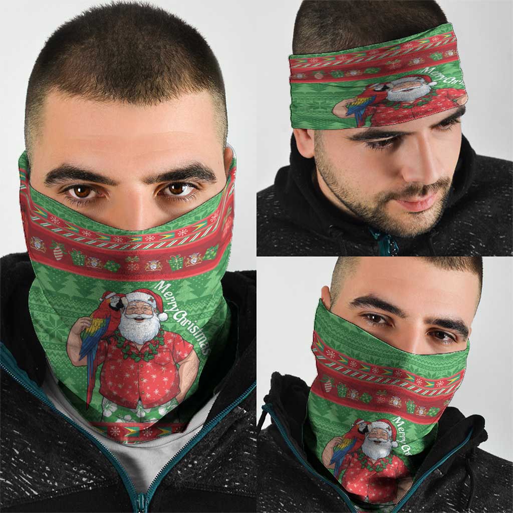 Guyana Christmas Neck Gaiter Santa With Macaw Parrot Merry Xmas - Wonder Print Shop