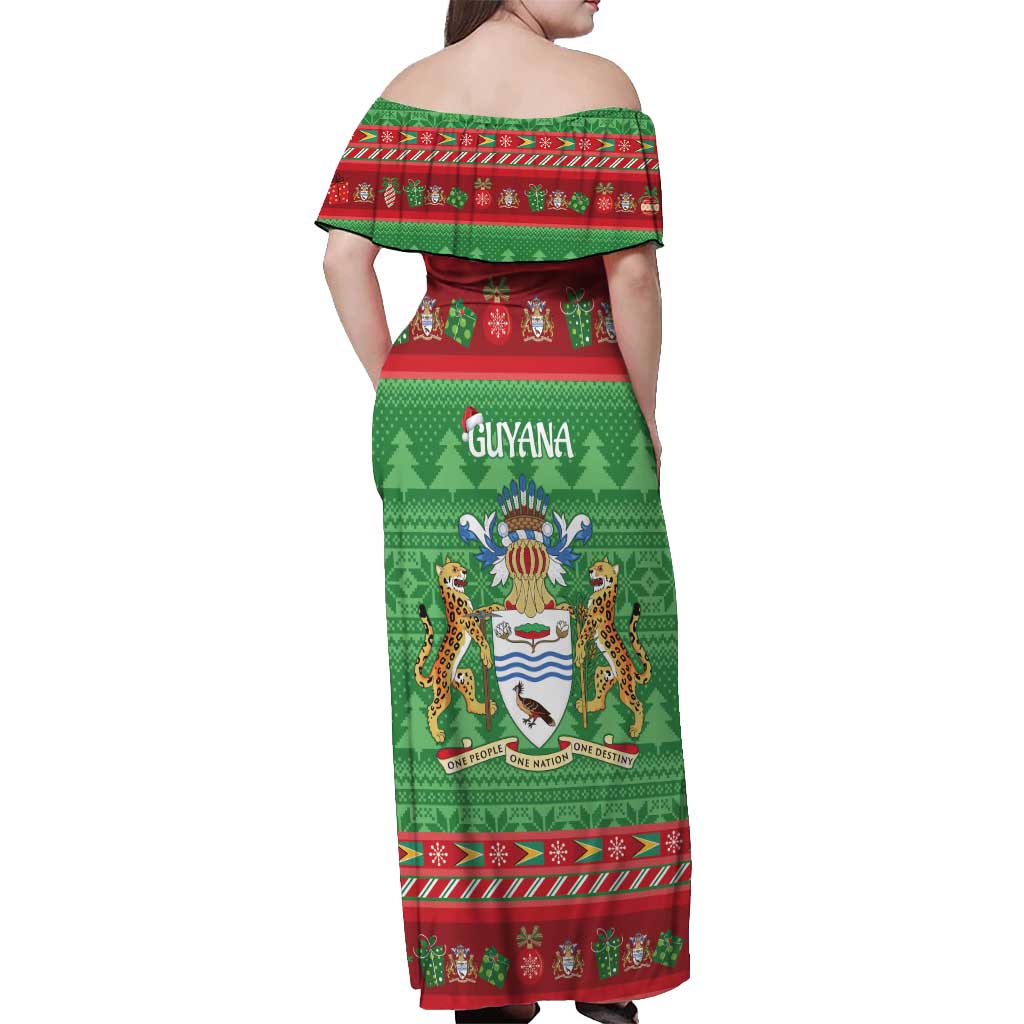 Guyana Christmas Off Shoulder Maxi Dress Santa With Macaw Parrot Merry Xmas - Wonder Print Shop