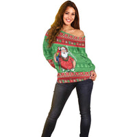 Guyana Christmas Off Shoulder Sweater Santa With Macaw Parrot Merry Xmas - Wonder Print Shop