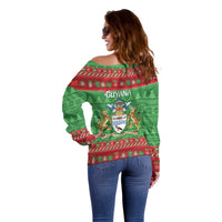 Guyana Christmas Off Shoulder Sweater Santa With Macaw Parrot Merry Xmas - Wonder Print Shop