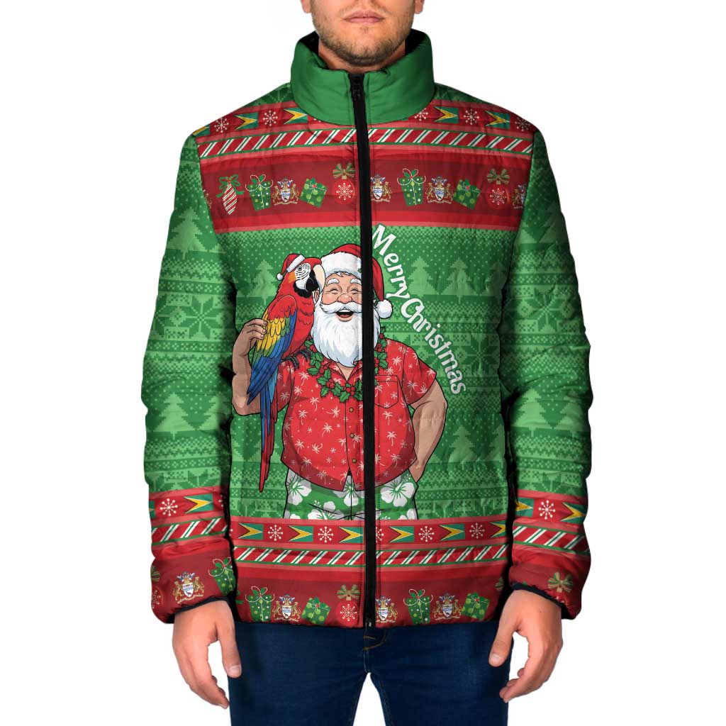 Guyana Christmas Padded Jacket Santa With Macaw Parrot Merry Xmas - Wonder Print Shop