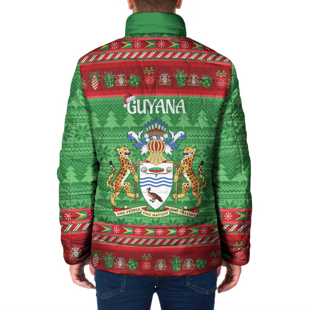 Guyana Christmas Padded Jacket Santa With Macaw Parrot Merry Xmas - Wonder Print Shop