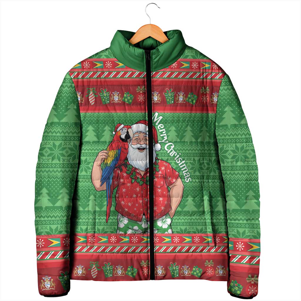 Guyana Christmas Padded Jacket Santa With Macaw Parrot Merry Xmas - Wonder Print Shop