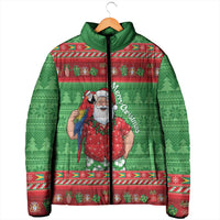 Guyana Christmas Padded Jacket Santa With Macaw Parrot Merry Xmas - Wonder Print Shop