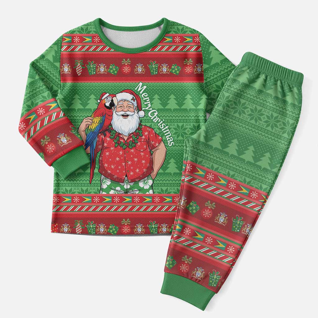 Guyana Christmas Pajama Set Santa With Macaw Parrot Merry Xmas - Wonder Print Shop
