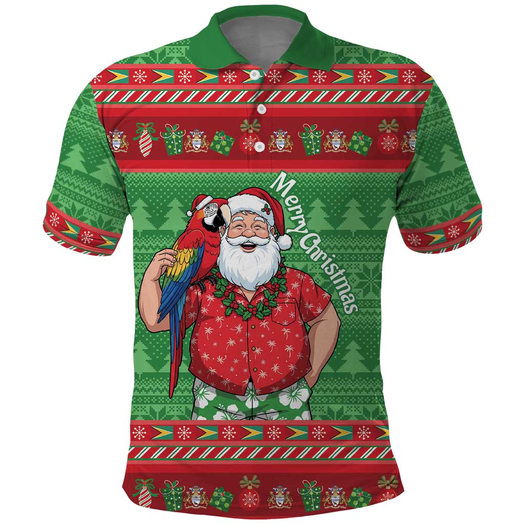 Guyana Christmas Polo Shirt Santa With Macaw Parrot Merry Xmas - Wonder Print Shop