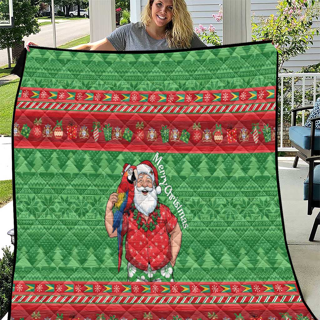 Guyana Christmas Quilt Santa With Macaw Parrot Merry Xmas - Wonder Print Shop