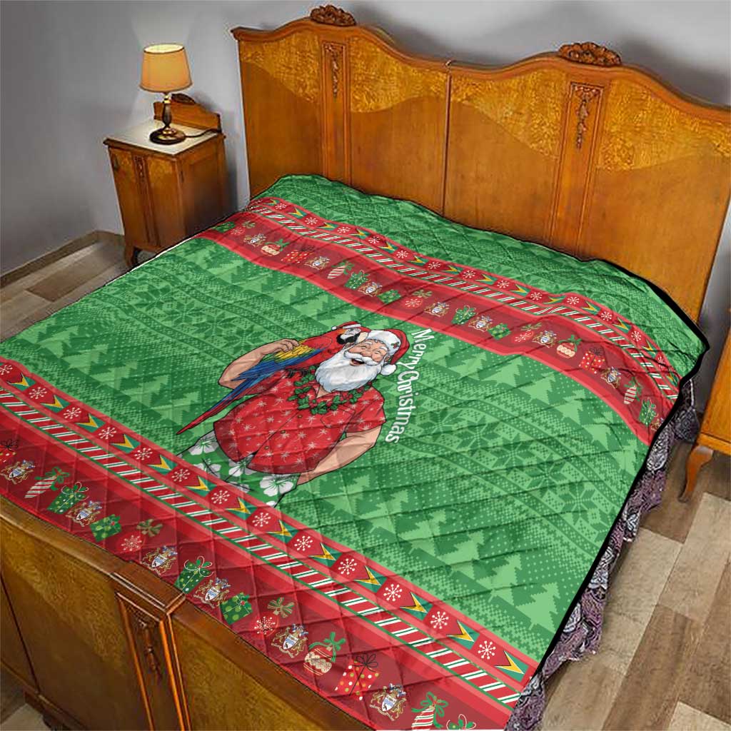 Guyana Christmas Quilt Santa With Macaw Parrot Merry Xmas - Wonder Print Shop