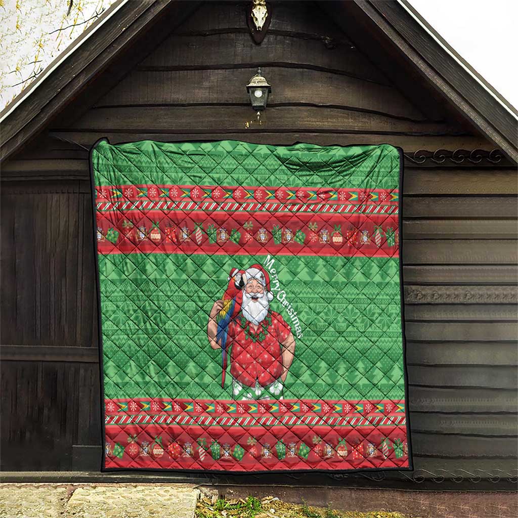 Guyana Christmas Quilt Santa With Macaw Parrot Merry Xmas - Wonder Print Shop