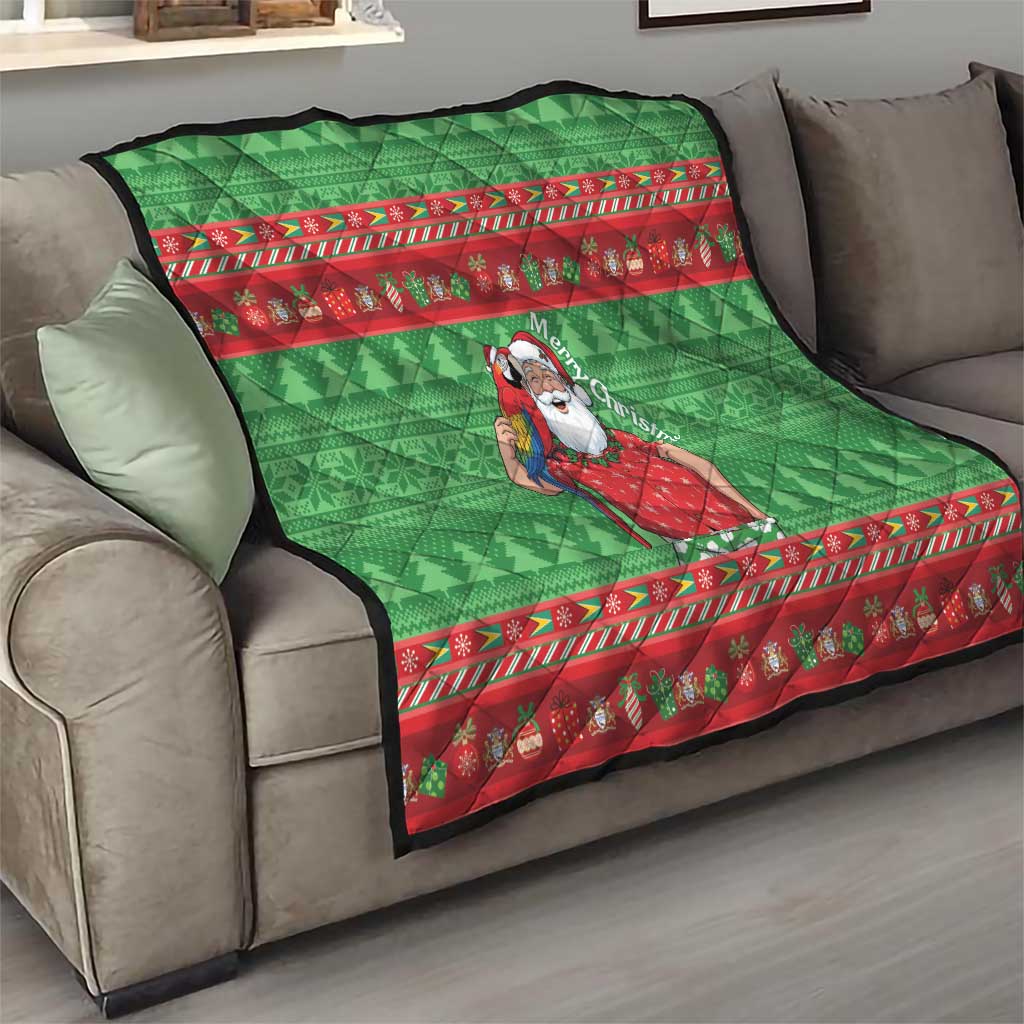 Guyana Christmas Quilt Santa With Macaw Parrot Merry Xmas - Wonder Print Shop