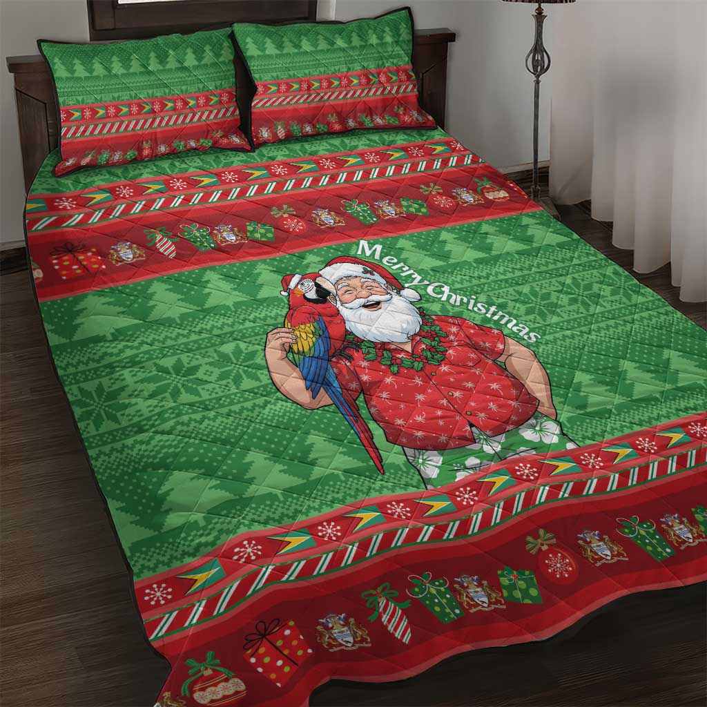 Guyana Christmas Quilt Bed Set Santa With Macaw Parrot Merry Xmas - Wonder Print Shop