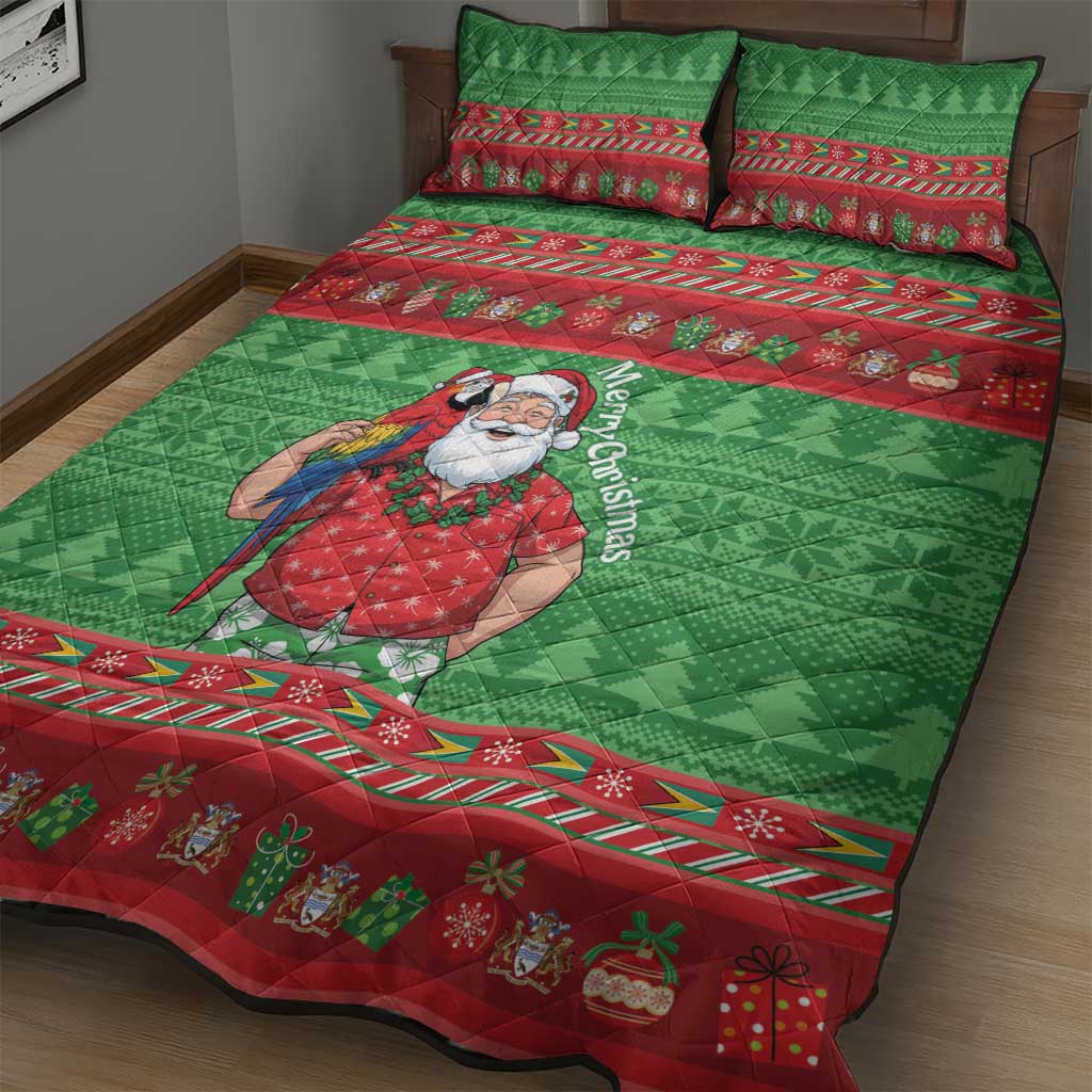 Guyana Christmas Quilt Bed Set Santa With Macaw Parrot Merry Xmas - Wonder Print Shop