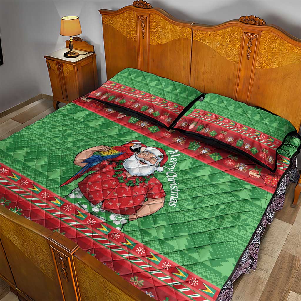 Guyana Christmas Quilt Bed Set Santa With Macaw Parrot Merry Xmas - Wonder Print Shop