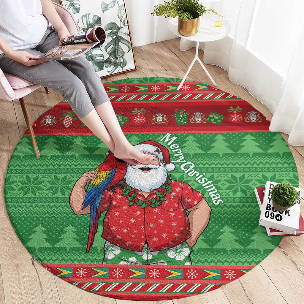 Guyana Christmas Round Carpet Santa With Macaw Parrot Merry Xmas - Wonder Print Shop
