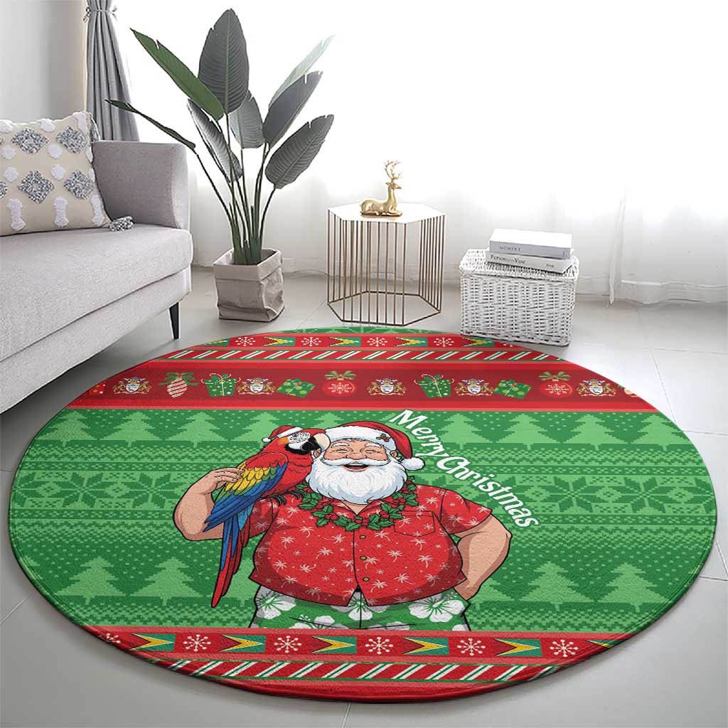 Guyana Christmas Round Carpet Santa With Macaw Parrot Merry Xmas - Wonder Print Shop